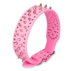 Dog Leather Collar Spiked Studded Pet Dog Collar Adjustable Neck Pitbull Mastiff Collar (Grey 9M: Pink_L)