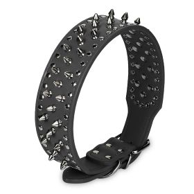 Dog Leather Collar Spiked Studded Pet Dog Collar Adjustable Neck Pitbull Mastiff Collar (Grey 9M: BLK_M)